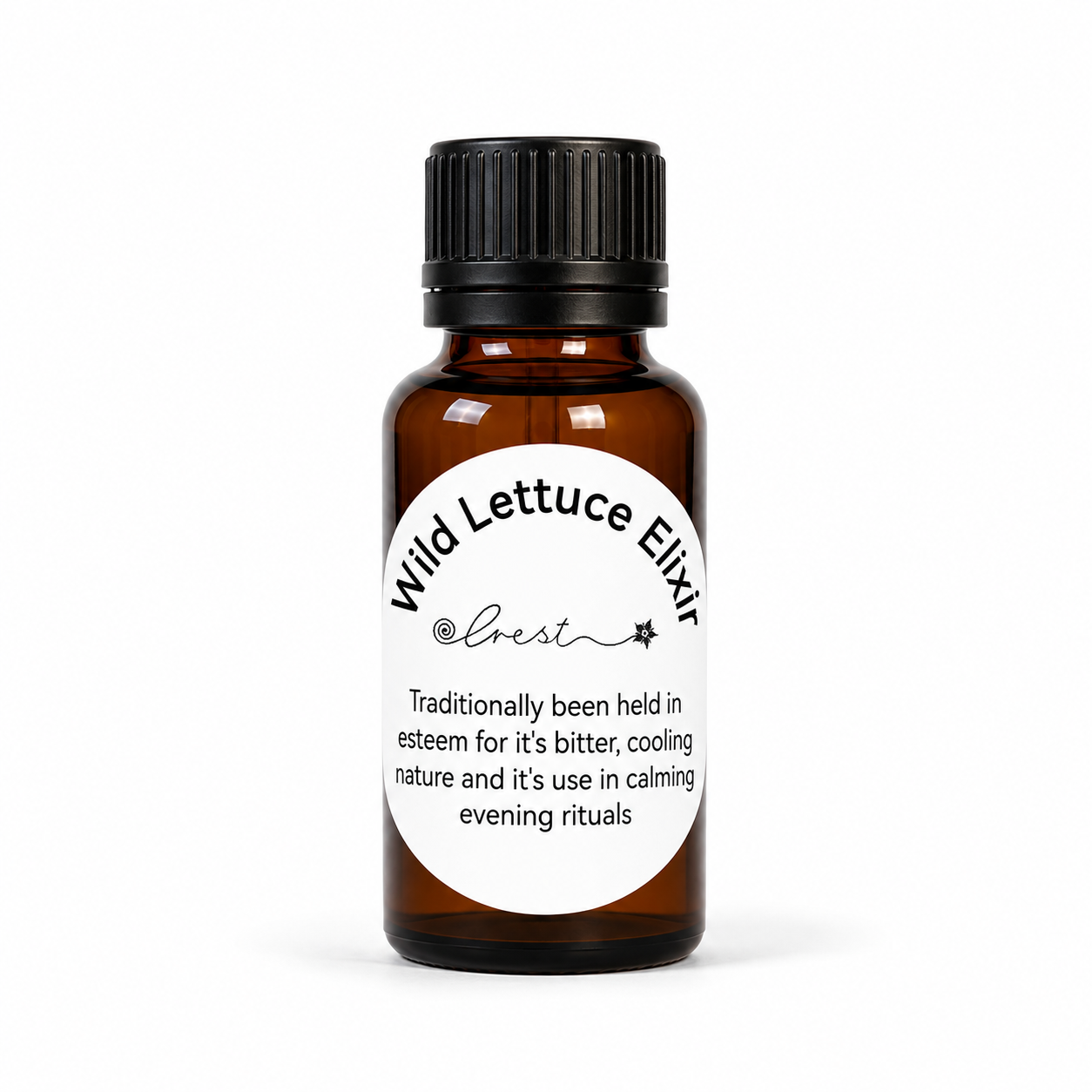 Crest Wild Lettuce Elixir handcrafted botanical tincture made from Lactuca serriola (Wild Lettuce) in an amber glass dropper bottle for traditional herbal wellness.