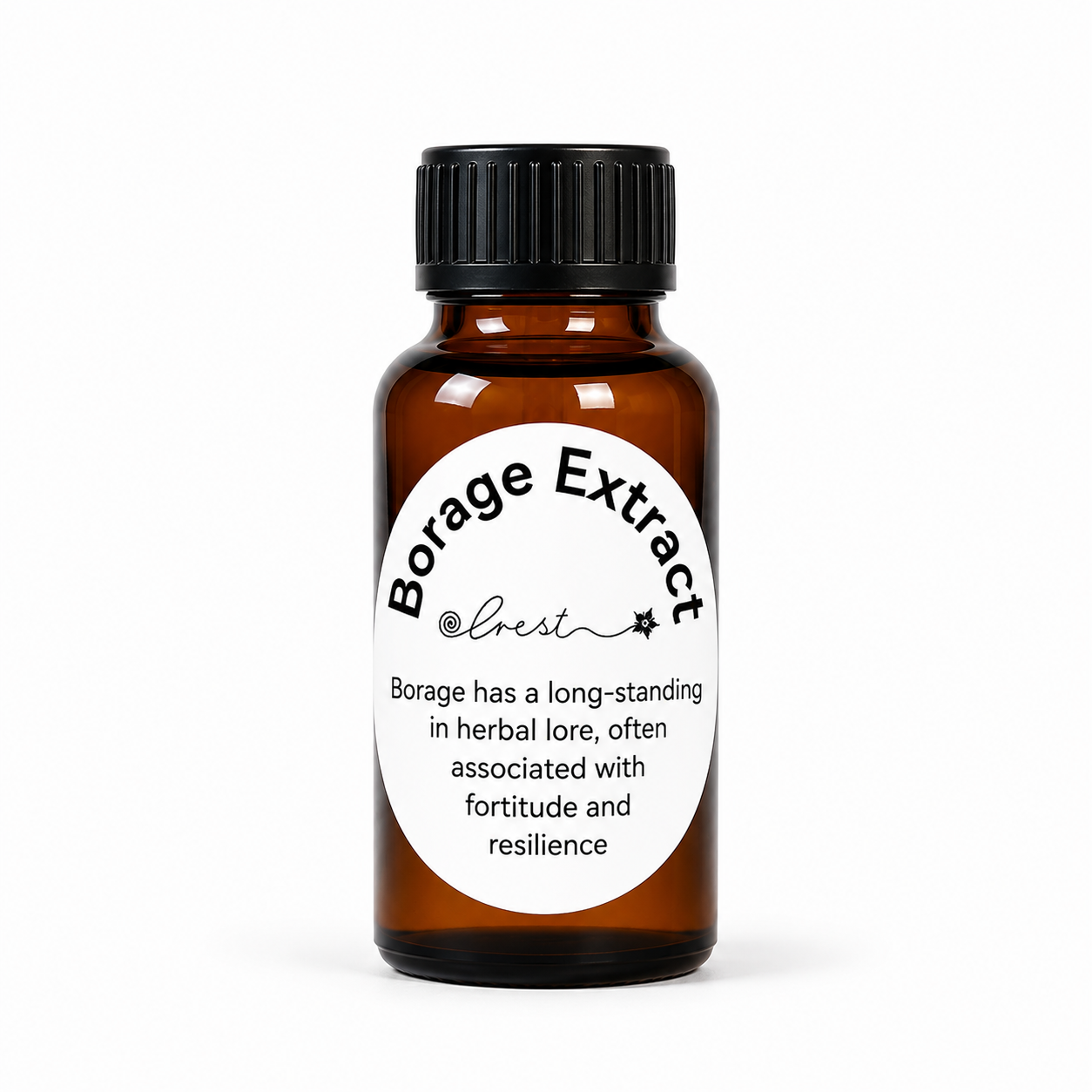 Borage Extract herbal tincture by Crest in an amber glass dropper bottle, traditionally valued in herbal practice for its association with courage, resilience and emotional wellbeing.