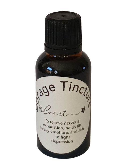 Crest Borage Extract handcrafted botanical tincture made from Borago officinalis leaves and flowers in an amber glass dropper bottle for traditional herbal wellness.