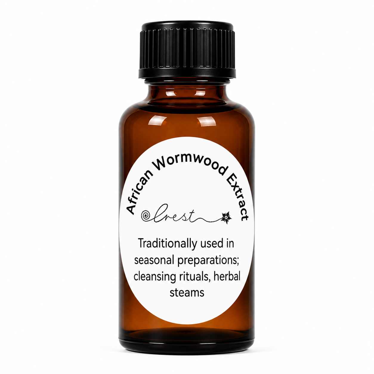 Crest African Wormwood Extract (Artemisia Garden Extract) handcrafted botanical tincture made from Artemisia afra leaves and flowering tops in an amber glass dropper bottle for traditional herbal wellness.