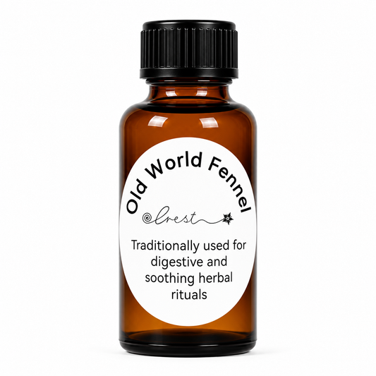 Crest Old World Fennel Extract handcrafted botanical tincture made from Foeniculum vulgare seeds in an amber glass dropper bottle for traditional herbal wellness.