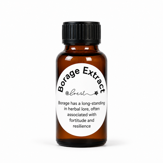 Borage Extract herbal tincture by Crest in an amber glass dropper bottle, traditionally valued in herbal practice for its association with courage, resilience and emotional wellbeing.
