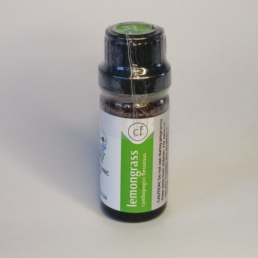 Lemongrass essential oil bottle by Crest for aromatherapy, massage blends and natural botanical home care