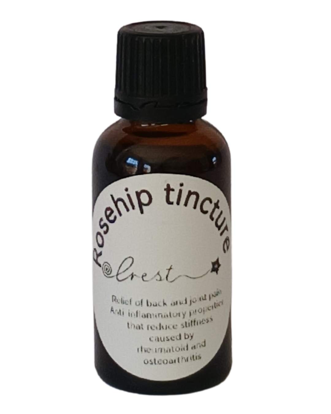 Crest Rosehip Extract handcrafted botanical tincture made from Rosa canina (wild rose fruit) in an amber glass dropper bottle for traditional herbal wellness.