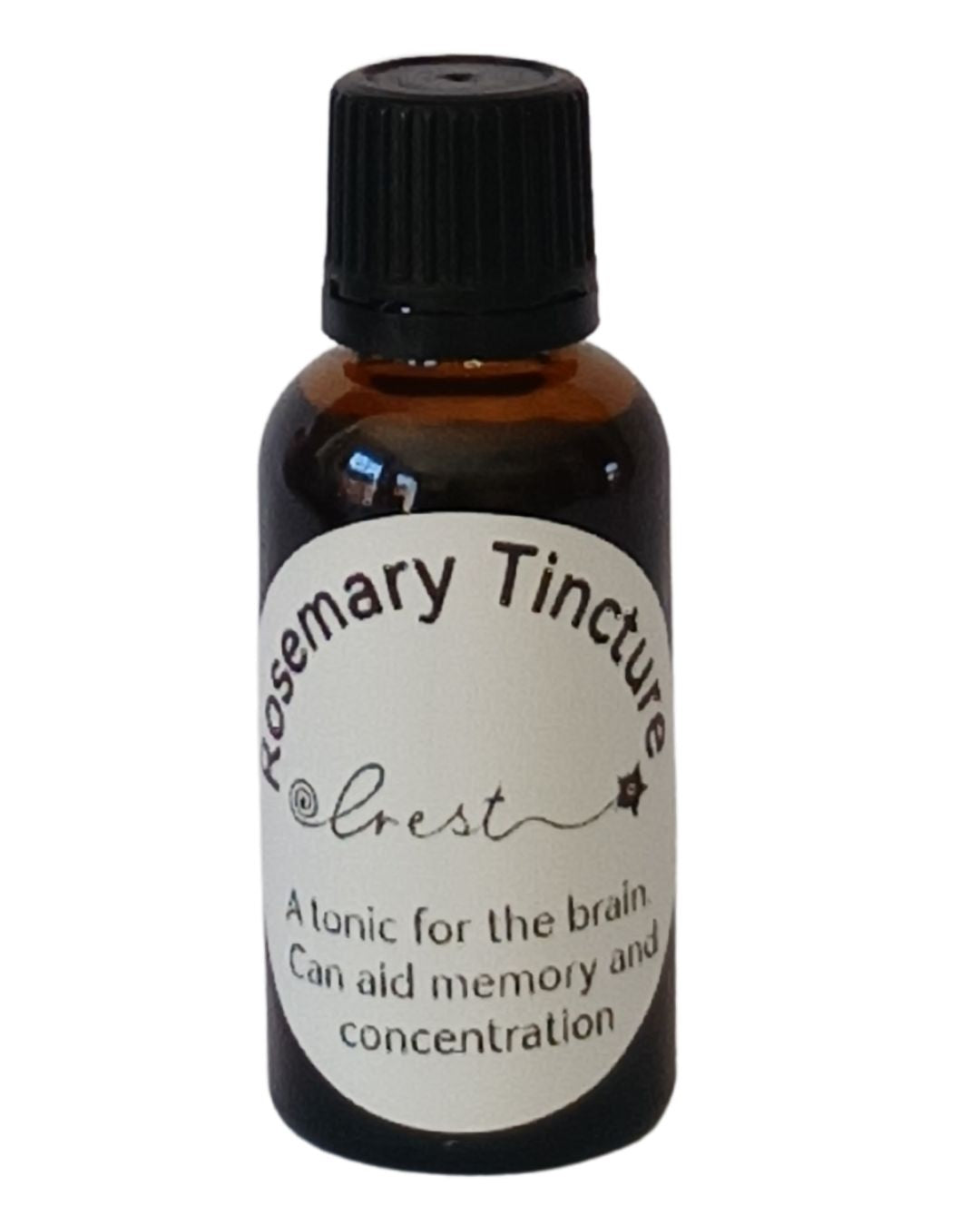 Crest Rosemary Elixir traditional herbal tincture handcrafted in South Africa from Rosemary (Salvia rosmarinus) using a traditional alcohol and water extraction in a 30ml amber glass dropper bottle.