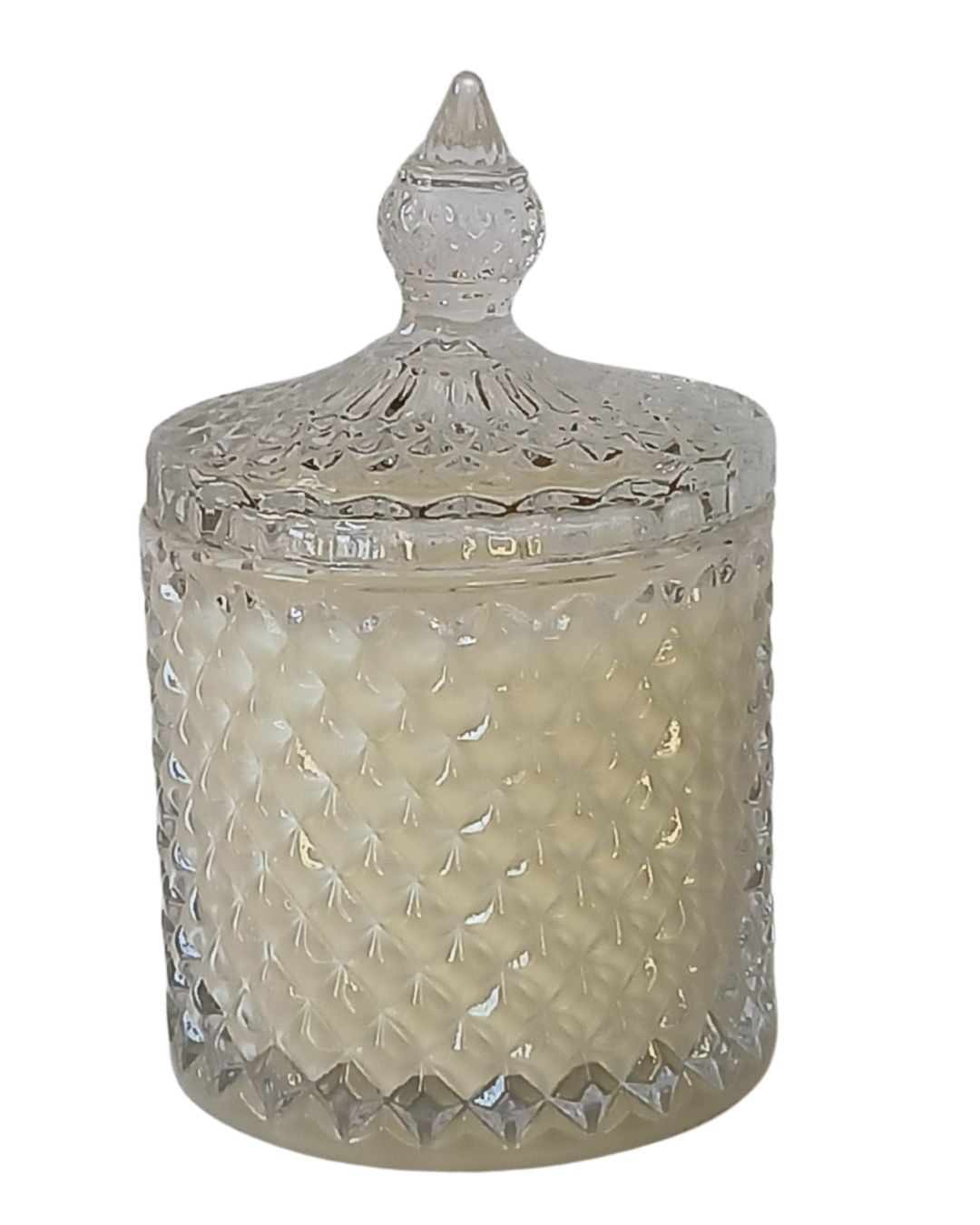 Hand-poured soy massage candle in a decorative container, infused with essential oils from the Crestlife aromatherapy collection. Designed for mood support, skin nourishment, and emotional well-being.