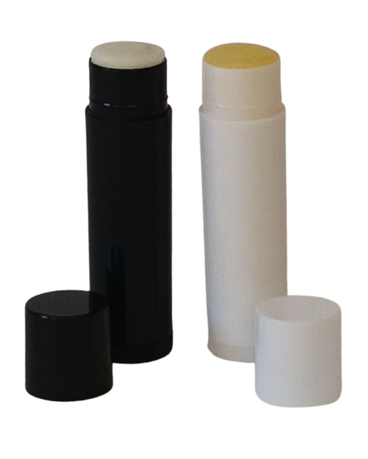 Natural lip balm in a 10ml tube made with calendula, sweet almond oil, and peppermint essential oil, available in soy wax or beeswax formula.